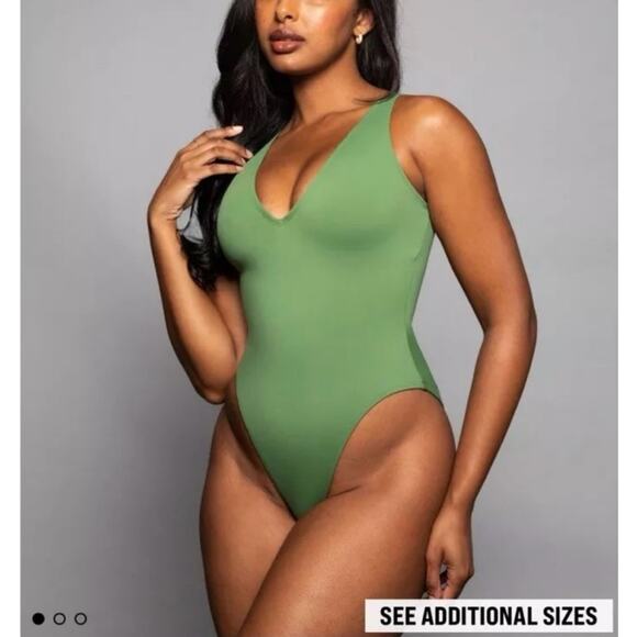 TA3 Swim Hi Cut Plungey Green Size 3X RL 2.0 Regular‎ Length Cinching Hour Glass - Picture 9 of 11